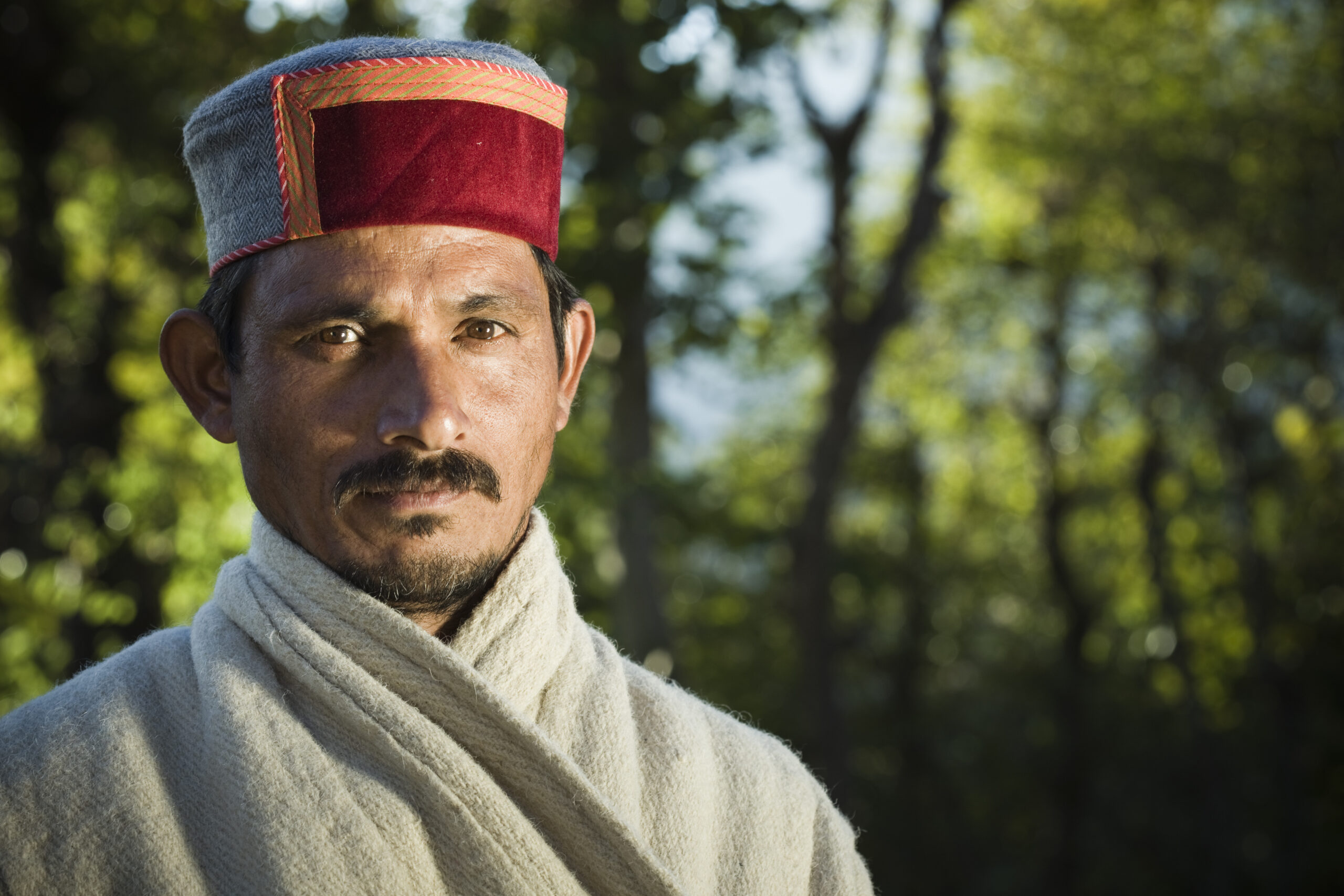 Outdoor village man of Himachal Pradesh in traditional dress.